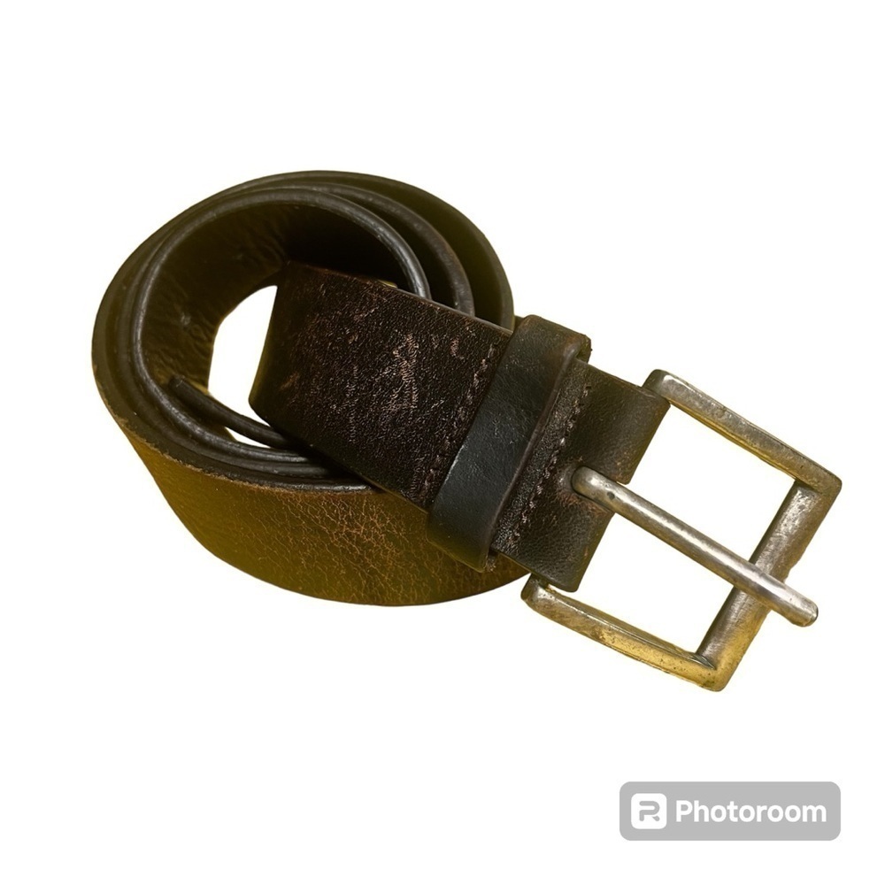 Brown Leather Belt Size 38 Silver Buckle Italian Cowhide
